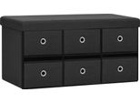 Panca Pieghevole Con Vano Portaoggetti Nero 76X38X38 Cm Effetto Lino