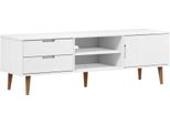 Mobile Tv Molde Bianco 158X40X49 Cm In Legno Di Pino Massiccio