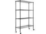 Regalmax™ - Scaffale Con Ruote - 4 Livelli Regolabili - Robusta Scaffalatura Per Garage - Capacità Di 700 Libbre - Scaffale Metallico Organizzatore - Nero - 120 X 45 X 188 Cm - Cucina Dispensa Seminterrato Bagno