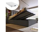 Letto Matrimoniale Con Ricarica Wireless Usb C, Struttura Letto Imbottita 160X200Cm, Struttura Letto Con Contenitore A Doghe Grigio Con Materasso