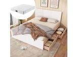 Letto Matrimoniale Sistema Letto In Legno 160×200 Cm Con 2 Cassetti, Rete E Doghe Rovere/Biancocon Materasso