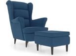 Vidaxl Sedia Ad Ala Con Sgabello In Velluto Blu
