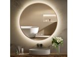 S'afielina Specchio Da Bagno Led Rotondo 80Cm, Touch, Antiappannamento, Dimmerabile, Orologio, Temperatura, Memoria, Oro