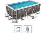 Set Piscina Bestway® Power Steel™ Frame Con Pompa Filtro 412 X 201 X 122 Cm, Look Rattan (Grigio Ardesia), Rettangolare
