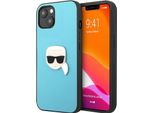 Karl Lagerfeld Klhcp13Spkmb Custodia Rigida Per Iphone 13Mini 5,4 Niebieski/Blu In Pelle Ikonik Karl's Head Metal