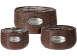 Progarden Vaso Di Vimini 3 Pezzi Set Fiori Giardino 29 / 25 / 19 Cm Marrone KO-430001150
