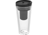 Tazza Sottovuoto Mocha Con Filtro Per Tè 350Ml - Tazza Termica Con Infusore - Tazza Da Tè A Doppia Parete Togo - Tazza Aromatizzata Per Tè Caldo E Freddo - Trasparente/Nero