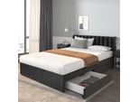 Letto Imbottito Flieks 140X200Cm Matrimoniale Con Rete A Doghe E 2 Cassetti, Letto Contenitore Letto In Legno Letto Funzionale In Velluto, Senza Materasso, Nero