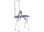 Pawhut Tavolo Da Toelettatura Pieghevole Per Animali Domestici Tavolo Da Tosatura Per Cani E Gatti In Metallo Blu 81 X 48,5 X 80 Cm