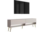 Lavagna Tv 170 Cm Cashmere, Gambe Oblique Dorate, Led Bianco, 170 × 32 × 52 Cm