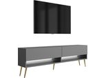 Lavagna Tv 170 Cm Antracite, Gambe Oblique Dorate, Led Bianco, 170 × 32 × 52 Cm