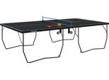 Tischtennisplatte Outdoor, Klappbar Tischtennistsich mit Netz, Rollen, 2 Tischtennisschlägern und 3 Bällen, Stahl, Schwarz, 274 x 152,5 x 76 cm