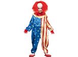 Clown America Halloween Spaventoso Stelle Strisce Bambini Scherzo Figura Circo Fiaba Horror Divertimento Maschera Partito Spaventoso Tuta, Taglia: 110/116 Colore: Blu