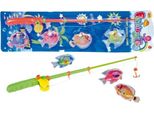 Pesce Da Caccia/Pescatore Magnetico In Plastica 4 Pezzi + Asta In Plastica 44Cm 2 Colori Su Cartoncino