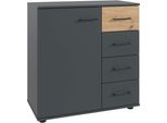 Kombikommode Wimex "Taiga", Grau (Graphit, Artisan), B:81Cm H:83Cm T:41Cm, Holzwerkstoff, Sideboards, Kombikommode, 1 TüRig Und 4 Schubladen