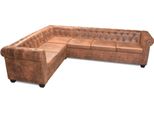 Vidaxl Divano Angolare Chesterfield 6 Posti In Pelle Finta Marrone