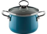 Riess Nouvelle Pentola Per Carne Con Coperchio In Vetro Ø16Cm 2 Litri Smalto Acquamarina Extra Spesso