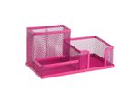 Leviatan Organizzatore Da Scrivania | Portapenne Portapenne In Metallo Organizzatore Da Scrivania | Vassoio Da Ufficio Con Rete Porta Appunti | 205X103X98Mm Rosa