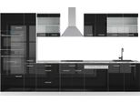 Vicco Cucina Componibile R-Line, 350 Cm Con Armadio Alto, Senza Piano Di Lavoro, Nero Lucido/Bianco