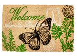 Home Elements Tappetino In Fibra Di Cocco, Welcome - Farfalla, 40X60 Cm