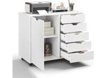 Costway Cassettiera A 5 Cassetti Con Anta, Cassettiera Mobile Con Ripiano Regolabile, Cartella Laterale Rotante Supporto Per Stampante Bianco