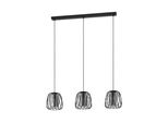 Lampada A Sospensione - Nero - 89 X 110 Cm - Acciaio - Vetro Fumé - Rete Metallica - 3 Luci