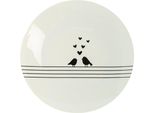 Piatto Da Portata Clayre & Eef Ø 26 Cm Porcellana Bianca Nera Cuori Uccelli