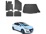 Set Di Tappetini E Rivestimenti Per Il Bagagliaio Per Hyundai I30 Estate 2012-2017 In Gomma Nera 5X