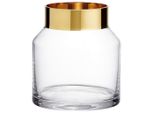 Ambia Home Vase , Klar, Gold , Metall, Glas , rund , 15.3 cm , Handmade in Europe , mundgeblasen, handgemacht, zum Stellen, auch für frische Blumen geeignet , Dekoration, Vasen, Glasvasen