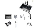 Lavello Da Cucina In Acciaio Inox, Con Scolapiatti E Dispenser Di Sapone, Blu Navy