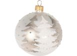 Palla Di Natale In Vetro Con Albero Di Conifere, Perla (8 Cm)