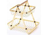 Etagere A 2 Livelli Con Maniglia, Cesto Di Frutta In Oro - Portatile E Salvaspazio