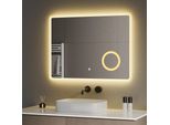 S'afielina Specchio Da Bagno A Led 80 X 60 Cm Specchio Da Parete Con Interruttore A Sfioramento+Senza Nebbia+3 Colori Di Luce 3000K/4000K/6500K Specchio Illuminato Con 3 Ingrandimenti