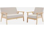 Sweeek - Divano A 2 Posti + Poltrona Con Rivestimento In Velluto A Coste, Gambe In Legno - Crema