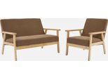 Sweeek - Divano A 2 Posti + Poltrona Con Rivestimento In Velluto A Coste, Gambe In Legno - Taupe