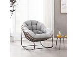 Sedia A Dondolo Sweiko Con Cuscino Imbottito, Sedia In Rattan Con Struttura In Acciaio, Sedia Da Salotto, Per Soggiorno, Camera Da Letto, Studio, Giardino, 111Cmx94,5Cmx80Cm, Grigio Chiaro