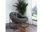 Sedia A Dondolo Sweiko Con Cuscino Imbottito, Sedia In Rattan Con Struttura In Acciaio, Sedia Da Salotto, Per Soggiorno, Camera Da Letto, Studio, Giardino, 111Cmx94,5Cmx80Cm, Grigio