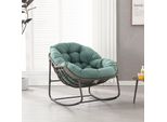 Sedia A Dondolo Sweiko Con Cuscino Imbottito, Sedia In Rattan Con Struttura In Acciaio, Sedia Da Salotto, Per Soggiorno, Camera Da Letto, Studio, Giardino, 111Cmx94,5Cmx80Cm, Verde