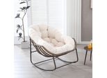 Sedia A Dondolo Sweiko Con Cuscino Imbottito, Sedia In Rattan Con Struttura In Acciaio, Sedia Da Salotto, Per Soggiorno, Camera Da Letto, Studio, Giardino, 111Cmx94,5Cmx80Cm, Bianco