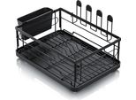 Scolapiatti Arendo, Scolapiatti, Grande, Portabicchieri A 4 Pieghe, Scarico A 360°, Portaposate, Vaschetta Di Raccolta, Acciaio Inox, 42 X 30 Cm, Stabile, Uso Flessibile