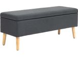 Panca Imbottita Fortuna Lai Con Vano Contenitore, Panca Letto Effetto Lino, Legno Di Gomma, 110 X 39 X 45 Cm, Grigio Scuro