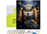 Oh Art! Paint By Numbers Animals - Owl Gufo 50X40 Cm Con Cornice E Colori Dorati Per Adulti, Inclusi Pennelli, Colori Acrilici E Accessori