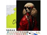 Oh Art! Dipingere Con I Numeri Animali - Elegante Barboncino 50X40 Cm Tela Nera, 27 Colori Incl. Pennelli, Colori Acrilici E Accessori Completi