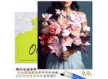 Oh Art! Paint By Numbers Flowers - Donna Con Bouquet Rosa 50X40 Cm Con Cornice, 32 Colori Incl. Pennelli, Colori Acrilici & Accessori Completi