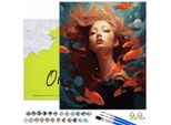 Oh Art! Pittura Con I Numeri Donna - Ragazza Con Pesce 50X40 Cm Con Cornice, 31 Colori Inclusi Pennelli E Colori Acrilici, Set Per Adulti E Bambini