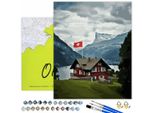 Oh Art! Pittura Numerica Paesaggio - Casa Svizzera Sul Lago 50X40 Cm Con Cornice, 29 Colori Incl. Pennelli E Colori Acrilici, Set Completo Per Adulti