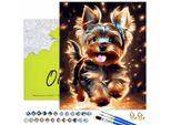 Oh Art! Pittura Con I Numeri - Cane Yorkshire Terrier 50X40 Cm Tela Nera Con Cornice Set Di Pennelli Per Pittura Acrilica Adulti Bambini