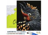 Oh Art! Quadro "Paint By Numbers"" Animali - Pappagallo 50X40 Cm Tela Nera Con Vernice Dorata, Cornice, Colori Acrilici, Set Di Pennelli, Adulti E Bambini"