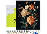 Oh Art! Pittura Numerica Fiori - Peonie Su Tela Nera 50X40 Cm Con Cornice, 29 Colori Incl. Vernice Dorata, Pennelli E Set Di Colori Acrilici