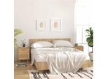 Comodini 2 Pezzi. Pino Massiccio Marrone E Rattan Naturale